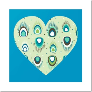 Peacock Feather Pattern Heart Posters and Art